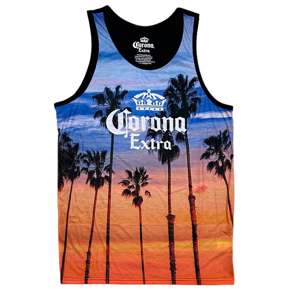 Corona Extra Beer Cerveza Men's Sunset Graphic Sleeveless Tank Top Tee T-Shirt